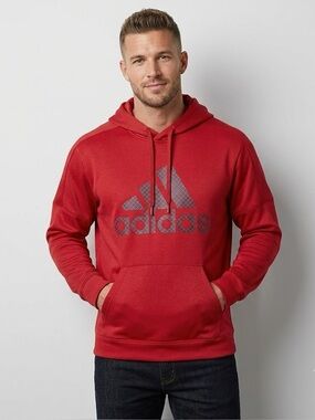 Men’s Adidas Red Hoodie Sweatshirt Classic Pullover, Size Medium
